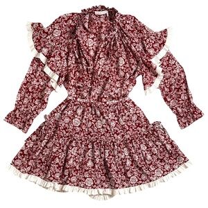 See by Chloe Red & White Cotton Viole Peonies Blouse and Skirt